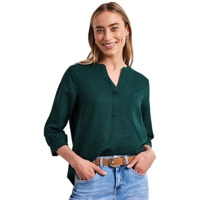 Street One Bluse mit Split Neck aus Leinenmix Dark Garden Green 46 Street One Bluse mit Split Neck aus Leinenmix Dark Garden Green 46