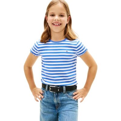 Tommy Hilfiger Mädchen T-Shirt Kurzarm Essential Rib Slim Fit, Blau (Empire Blue Stripes), 4 Jahre Tommy Hilfiger Mädchen T-Shirt Kurzarm Essential Rib Slim Fit, Blau (Empire Blue Stripes), 4 Jahre