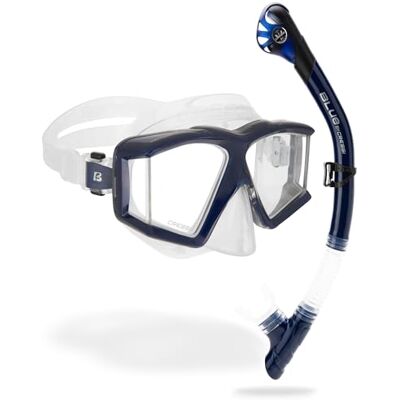 CRESSI Horizion+Scilla Combo Clear/Blue Navy Unisex Set Horizon Maske mit 4 Separaten Temperargläsern und Schnorchel Scilla Top Dry Valve System zum Tauchen und Schnorcheln, Klar/Marineblau CRESSI Horizion+Scilla Combo Clear/Blue Navy Unisex Set Horizon Maske mit 4 Separaten Temperargläsern und Schnorchel Scilla Top Dry Valve System zum Tauchen und Schnorcheln, Klar/Marineblau