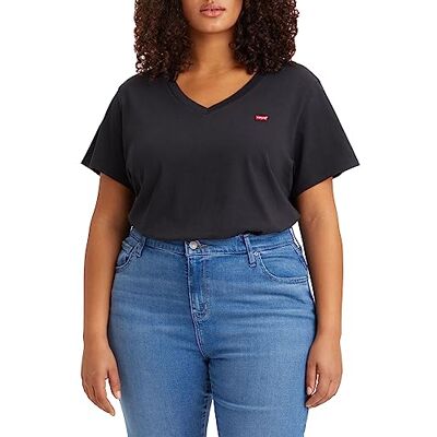 Levi's Damen Plus Size V-Neck Tee T-Shirt, Caviar, 2XL Levi's Damen Plus Size V-Neck Tee T-Shirt, Caviar, 2XL
