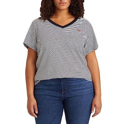 Levi's Damen Plus Size V-Neck Tee T-Shirt, Raita Stripe Caviar, 4XL Levi's Damen Plus Size V-Neck Tee T-Shirt, Raita Stripe Caviar, 4XL