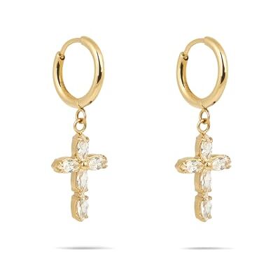 Tamaris Ohrring Creole aus Edelstahl mit Kreuz-Anhänger IP Gold 1,2 cm Klappverschluss wasserfest & hautfreundlich Tamaris Ohrring Creole aus Edelstahl mit Kreuz-Anhänger IP Gold 1,2 cm Klappverschluss wasserfest & hautfreundlich