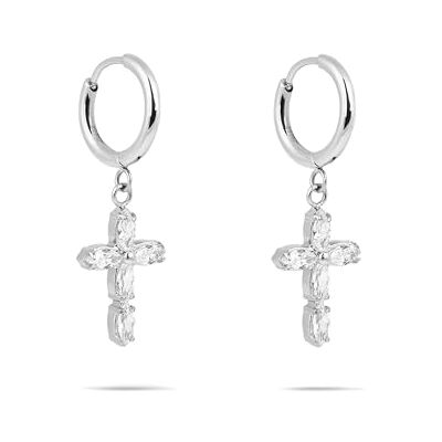 Tamaris Ohrring Creole aus Edelstahl mit Kreuz-Anhänger Silber 1,2 cm Klappverschluss wasserfest & hautfreundlich Tamaris Ohrring Creole aus Edelstahl mit Kreuz-Anhänger Silber 1,2 cm Klappverschluss wasserfest & hautfreundlich