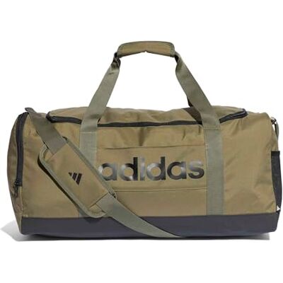 adidas Unisex Essentials Linear Duffel Bag Duffel Bag, Olive strata/Black, M adidas Unisex Essentials Linear Duffel Bag Duffel Bag, Olive strata/Black, M