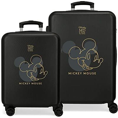 Disney Joumma Mickey-Outline Kabinenkoffer aus ABS, einem robusten und leichten Material, Vier multidirektionale Doppelrollen, seitlicher Zahlenschloss von Joumma Bags, Schwarz, Koffer-Set Disney Joumma Mickey-Outline Kabinenkoffer aus ABS, einem robusten und leichten Material, Vier multidirektionale Doppelrollen, seitlicher Zahlenschloss von Joumma Bags, Schwarz, Koffer-Set
