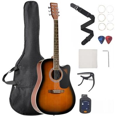 VEVOR Elektro Akustische Gitarre Cutaway 1041,4 mm, Anfängerpaket mit Gigbag, Stimmgerät, Gurt, Stahlsaiten, Plektren, Kapodaster, Palisandergriffbrett, für Fingerstyle-Solo-Jazz, Sunburst VEVOR Elektro Akustische Gitarre Cutaway 1041,4 mm, Anfängerpaket mit Gigbag, Stimmgerät, Gurt, Stahlsaiten, Plektren, Kapodaster, Palisandergriffbrett, für Fingerstyle-Solo-Jazz, Sunburst