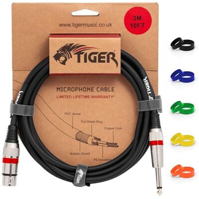 Tiger MIC6-03 3m Bronze Serie Kabel, XLR-Verbindung 3 m / 10ft XLR-Buchse auf 0,6 cm Klinke, unsymmetrisches Kabel mit geräuscharmem Design und austauschbaren farbigen Tiger MIC6-03 3m Bronze Serie Kabel, XLR-Verbindung 3 m / 10ft XLR-Buchse auf 0,6 cm Klinke, unsymmetrisches Kabel mit geräuscharmem Design und austauschbaren farbigen