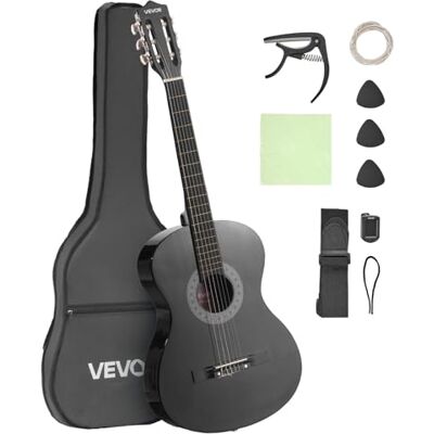 VEVOR Konzertgitarre, 960 mm, Holz-Klassikgitarren-Starter-Set für Anfänger, mit Nylonsaiten, Gigbag, Gurt, Stimmgerät, zusätzlichen Saiten, Plektren, Kapodaster, Linde, für Einsteiger, Schwarz VEVOR Konzertgitarre, 960 mm, Holz-Klassikgitarren-Starter-Set für Anfänger, mit Nylonsaiten, Gigbag, Gurt, Stimmgerät, zusätzlichen Saiten, Plektren, Kapodaster, Linde, für Einsteiger, Schwarz