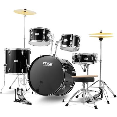 VEVOR Schlagzeug, 5-teilig, Drum in voller Größe mit Bass-Toms, Snare, Standtrommel, verstellbaren Thronständern, Becken, Hi-Hat-Pedal und Drumsticks, Anfänger-Schlagzeug für Erwachsene, schwarz VEVOR Schlagzeug, 5-teilig, Drum in voller Größe mit Bass-Toms, Snare, Standtrommel, verstellbaren Thronständern, Becken, Hi-Hat-Pedal und Drumsticks, Anfänger-Schlagzeug für Erwachsene, schwarz