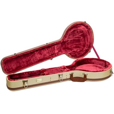 Crossrock Master Series CRW720OBJFT Banjos-Tasche aus Holz, offener Rücken, Sicherheitsschloss, Griff aus echtem Leder, verstärkte Hardware, Metallfüße, Stauraum, Stoff-Tweed Crossrock Master Series CRW720OBJFT Banjos-Tasche aus Holz, offener Rücken, Sicherheitsschloss, Griff aus echtem Leder, verstärkte Hardware, Metallfüße, Stauraum, Stoff-Tweed
