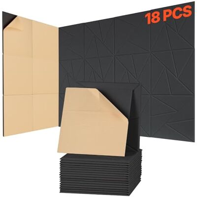 VEVOR 18er-Pack Akustikpaneele mit Selbstklebeband, 300x300x10 mm schalldichte Schaumstoffplatten, Akustik Wandpaneele aus Polyesterfaser, für Zuhause, Studio, Büro, Theater, Schwarz VEVOR 18er-Pack Akustikpaneele mit Selbstklebeband, 300x300x10 mm schalldichte Schaumstoffplatten, Akustik Wandpaneele aus Polyesterfaser, für Zuhause, Studio, Büro, Theater, Schwarz