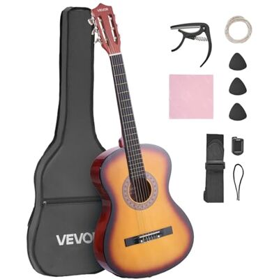 VEVOR Konzertgitarre, 960 mm, Holz-Klassikgitarren-Starter-Set für Anfänger, mit Nylonsaiten, Gigbag, Gurt, Stimmgerät, zusätzlicher Saite, Plektrum, Kapodaster, Linde, für Einsteiger, Sunburst VEVOR Konzertgitarre, 960 mm, Holz-Klassikgitarren-Starter-Set für Anfänger, mit Nylonsaiten, Gigbag, Gurt, Stimmgerät, zusätzlicher Saite, Plektrum, Kapodaster, Linde, für Einsteiger, Sunburst