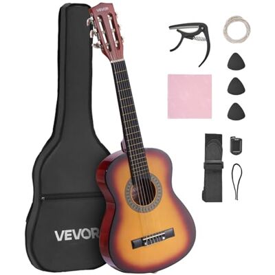 VEVOR Konzertgitarre, 780 mm, Holz-Klassikgitarren-Starter-Set für Anfänger, mit Nylonsaiten, Gigbag, Gurt, Stimmgerät, zusätzlichen Saiten, Plektrum, Kapodaster, Linde, für Einsteiger, Sunburst VEVOR Konzertgitarre, 780 mm, Holz-Klassikgitarren-Starter-Set für Anfänger, mit Nylonsaiten, Gigbag, Gurt, Stimmgerät, zusätzlichen Saiten, Plektrum, Kapodaster, Linde, für Einsteiger, Sunburst