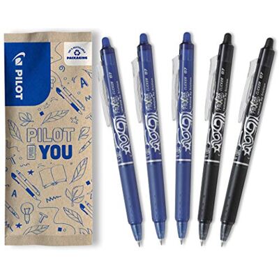 PILOT FriXion Clicker 0.7 – 5 Stück – Farben 3x Blau, 2x Schwarz – Radierbarer, nachfüllbarer Gel-Tintenroller mit Druckmechanik und thermosensitiver Tinte, mittlere Spitze PILOT FriXion Clicker 0.7 – 5 Stück – Farben 3x Blau, 2x Schwarz – Radierbarer, nachfüllbarer Gel-Tintenroller mit Druckmechanik und thermosensitiver Tinte, mittlere Spitze