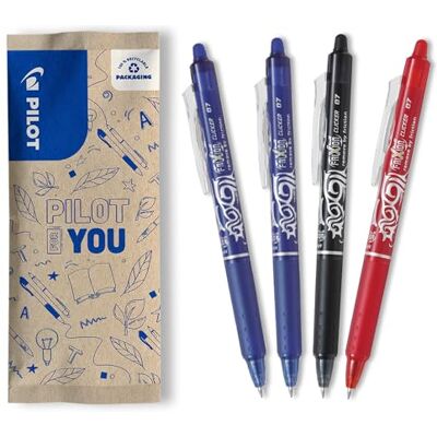 PILOT FriXion Clicker 0.7 Set 4 Stück: 2x Blau, 1x Schwarz/Rot/Grün Radierbarer, Nachfüllbarer Gel- Tintenroller mit Druckmechanik und löschbarer Tinte Komfortables Schreiben Mittlere Spitze PILOT FriXion Clicker 0.7 Set 4 Stück: 2x Blau, 1x Schwarz/Rot/Grün Radierbarer, Nachfüllbarer Gel- Tintenroller mit Druckmechanik und löschbarer Tinte Komfortables Schreiben Mittlere Spitze