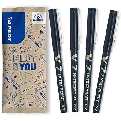PILOT Hi-Tecpoint V7 Tintenroller – feine Stifte mit Flüssigtinte und 0,7mm-Spitze für präzises Schreiben, schnell trocknend, auslaufsicher – 4er Set Schwarz – dokumentenecht PILOT Hi-Tecpoint V7 Tintenroller – feine Stifte mit Flüssigtinte und 0,7mm-Spitze für präzises Schreiben, schnell trocknend, auslaufsicher – 4er Set Schwarz – dokumentenecht