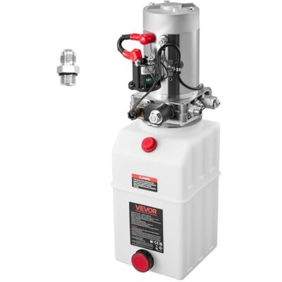 VEVOR 7 Qt Hydraulikaggregat einfachwirkende Kippanhängerpumpe, maximaler Öffnungsdruck 22 MPa und Fördermenge 3,4 L/min, 12 V DC Hydraulikpumpe mit Metallbehälter für Kippanhänger Weiß VEVOR 7 Qt Hydraulikaggregat einfachwirkende Kippanhängerpumpe, maximaler Öffnungsdruck 22 MPa und Fördermenge 3,4 L/min, 12 V DC Hydraulikpumpe mit Metallbehälter für Kippanhänger Weiß