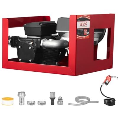 VEVOR Kraftstofftransferpumpe, elektrische Diesel-Transferpumpe, 60L/min, mit Durchflussmesser, automatisch abschaltender Kraftstoffdüse, 2 Schläuchen, 13,7m Förderhöhe, für Kerosin, Biodiesel VEVOR Kraftstofftransferpumpe, elektrische Diesel-Transferpumpe, 60L/min, mit Durchflussmesser, automatisch abschaltender Kraftstoffdüse, 2 Schläuchen, 13,7m Förderhöhe, für Kerosin, Biodiesel