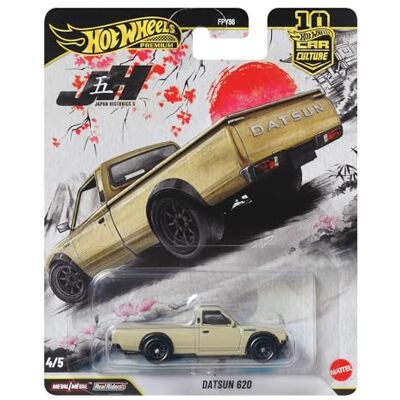 Hot Wheels Car Culture Premium Datsun 620 im Maßstab 1:64 Japan Historics 5 Auto aus Druckguss mit echten Gummireifen und Metallkarosserie, JKF12 Hot Wheels Car Culture Premium Datsun 620 im Maßstab 1:64 Japan Historics 5 Auto aus Druckguss mit echten Gummireifen und Metallkarosserie, JKF12