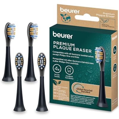 Beurer SC Plaque Eraser Bürstenköpfe für elektrische Zahnbürste, 4 Ersatzbürsten kompatibel mit SC 30, 50 & Philips Sonicare Schallzahnbürsten, Borsten mit optimierter Vibration, Härtegrad Mittel Beurer SC Plaque Eraser Bürstenköpfe für elektrische Zahnbürste, 4 Ersatzbürsten kompatibel mit SC 30, 50 & Philips Sonicare Schallzahnbürsten, Borsten mit optimierter Vibration, Härtegrad Mittel