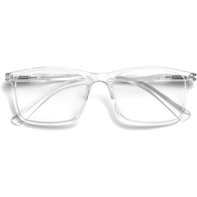 OPULIZE INK Lesebrille für Damen und Herren, großer rechteckiger Rahmen mit Federscharnieren & kratzfest, transparent, +1 (1 Stück) OPULIZE INK Lesebrille für Damen und Herren, großer rechteckiger Rahmen mit Federscharnieren & kratzfest, transparent, +1 (1 Stück)