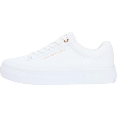 Tommy Hilfiger Damen Flatform Sneaker Foxing aus Canvas, Weiß (White), 42 Tommy Hilfiger Damen Flatform Sneaker Foxing aus Canvas, Weiß (White), 42