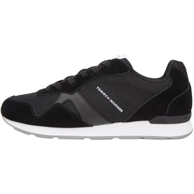 Tommy Hilfiger Herren Runner Sneaker Icon Mix aus Wildleder, Schwarz (Black), 41 Tommy Hilfiger Herren Runner Sneaker Icon Mix aus Wildleder, Schwarz (Black), 41