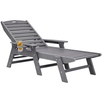 VEVOR Sonnenliege, 181 kg Tragkraft, HDPE Gartenliege, Strandliege mit 6-Fach Verstellbarer Rückenlehne, Armlehne, Getränkehalter, Balkonliege, Terrassenliege für Pool, Terrasse, Patio, Rasen, Grau VEVOR Sonnenliege, 181 kg Tragkraft, HDPE Gartenliege, Strandliege mit 6-Fach Verstellbarer Rückenlehne, Armlehne, Getränkehalter, Balkonliege, Terrassenliege für Pool, Terrasse, Patio, Rasen, Grau
