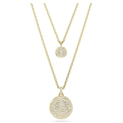 Swarovski Sublima Anhänger im Lagenlook, Weiße und Vergoldete Damenhalskette mit Strahlenden Kristallen Swarovski Sublima Anhänger im Lagenlook, Weiße und Vergoldete Damenhalskette mit Strahlenden Kristallen