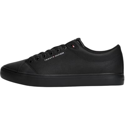 Tommy Hilfiger Herren Vulcanized Sneaker Core Low aus Leder, Schwarz (Black), 48 Tommy Hilfiger Herren Vulcanized Sneaker Core Low aus Leder, Schwarz (Black), 48