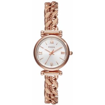 Fossil Carlie Uhr für Damen, Quarzwerk mit Edelstahl- oder Lederarmband Roségoldton und Weiß Fossil Carlie Uhr für Damen, Quarzwerk mit Edelstahl- oder Lederarmband Roségoldton und Weiß