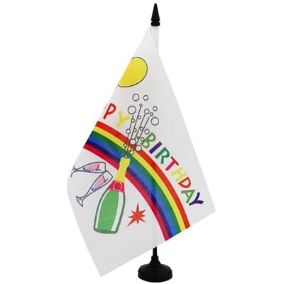 AZ FLAG Tischflagge "Happy Birthday", Champagner, 21 x 14 cm – kleine Flagge Happy Birthday für den Schreibtisch, 100% Polyester, mit Fahnenstange von 25 cm und Sockel aus schwarzem Kunststoff AZ FLAG Tischflagge "Happy Birthday", Champagner, 21 x 14 cm – kleine Flagge Happy Birthday für den Schreibtisch, 100% Polyester, mit Fahnenstange von 25 cm und Sockel aus schwarzem Kunststoff