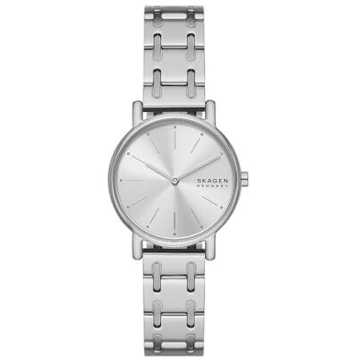Skagen Signatur Uhr für Damen, Quarzwerk mit Edelstahl- oder Lederarmband, Silberton, 30MM Skagen Signatur Uhr für Damen, Quarzwerk mit Edelstahl- oder Lederarmband, Silberton, 30MM