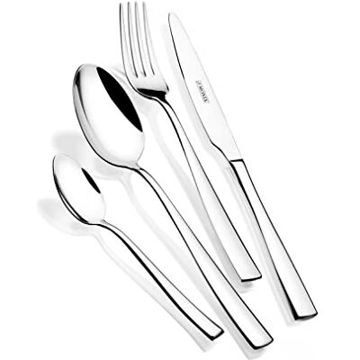 Monix Siena 24-teiliges Besteckset, aus Edelstahl, modernes Design mit polierter Oberfläche, für 6 Personen, Dicke 3 mm, spülmaschinenfest, silberfarben Monix Siena 24-teiliges Besteckset, aus Edelstahl, modernes Design mit polierter Oberfläche, für 6 Personen, Dicke 3 mm, spülmaschinenfest, silberfarben