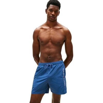 Tommy Hilfiger Herren Badeshorts Medium Drawstring mit Reißverschluss-Tasche, Blau (Aegean Sea), XS Tommy Hilfiger Herren Badeshorts Medium Drawstring mit Reißverschluss-Tasche, Blau (Aegean Sea), XS