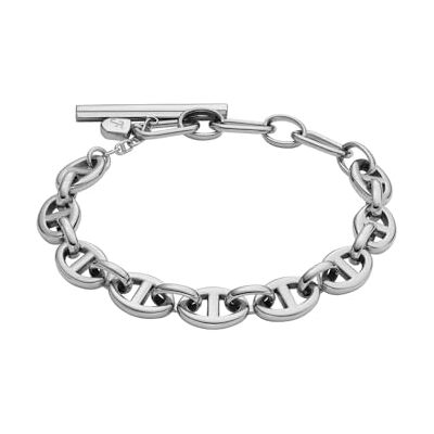Fossil Heritage Damen Edelstahlarmband mit Karabiner oder Knebelverschluss, Dunkelstes Silber Fossil Heritage Damen Edelstahlarmband mit Karabiner oder Knebelverschluss, Dunkelstes Silber
