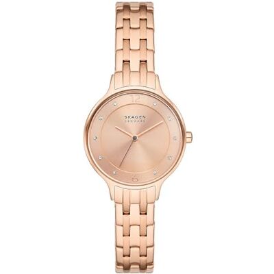 Skagen Anita Lille Uhr für Damen, Quarzwerk mit Edelstahl- oder Lederarmband, Rose-Gold-Ton, 30MM Skagen Anita Lille Uhr für Damen, Quarzwerk mit Edelstahl- oder Lederarmband, Rose-Gold-Ton, 30MM