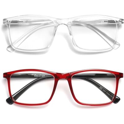 OPULIZE INK Lesebrille für Damen und Herren, großer rechteckiger Rahmen mit Federscharnieren & kratzfest, transparent, rot, +2,5 (2 Stück) OPULIZE INK Lesebrille für Damen und Herren, großer rechteckiger Rahmen mit Federscharnieren & kratzfest, transparent, rot, +2,5 (2 Stück)