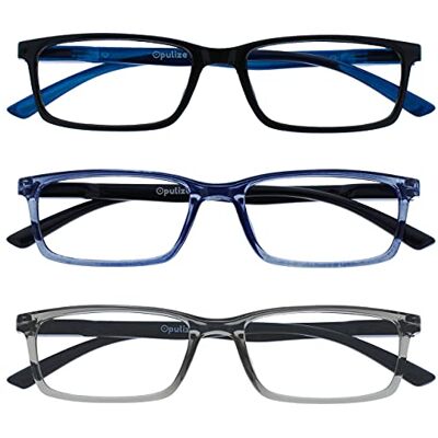 OPULIZE SEE Blaulichtfilter Lesebrille für Damen Herren, Blendfreie UV400-Schutz Federscharnier Anti-Müdigkeit, Rechteckiger Rahmen, Computerbrillen Gaming, 3er-Pack Schwarz Blau Grau +2,50 OPULIZE SEE Blaulichtfilter Lesebrille für Damen Herren, Blendfreie UV400-Schutz Federscharnier Anti-Müdigkeit, Rechteckiger Rahmen, Computerbrillen Gaming, 3er-Pack Schwarz Blau Grau +2,50