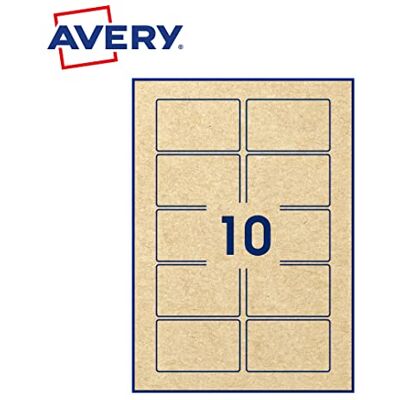 Avery Packung mit 100 selbstklebenden Etiketten, rechteckig, Kraftpapier, Braun, Format 80 x 50 mm, personalisierbar und bedruckbar mit Laser, Tintenstrahldrucker und Kopierer (PPK-80 x 50.Fr) Avery Packung mit 100 selbstklebenden Etiketten, rechteckig, Kraftpapier, Braun, Format 80 x 50 mm, personalisierbar und bedruckbar mit Laser, Tintenstrahldrucker und Kopierer (PPK-80 x 50.Fr)
