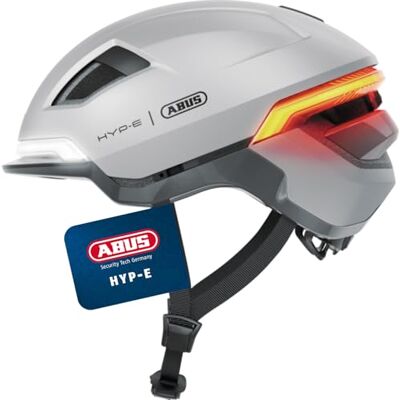 ABUS Fahrradhelm HYP-E Helm mit Frontlicht, Rücklicht und Blinklicht geeignet auch fürs Fahrradfahren auf E-Bike und S-Pedelec für Jugendliche und Erwachsene Größe S, Silber ABUS Fahrradhelm HYP-E Helm mit Frontlicht, Rücklicht und Blinklicht geeignet auch fürs Fahrradfahren auf E-Bike und S-Pedelec für Jugendliche und Erwachsene Größe S, Silber