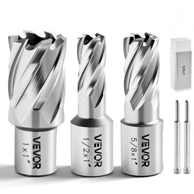 VEVOR HSS-Kernbohrer Weldon-Schaft 5-tlg. 12,7/15,87/25,4mm Schnittdurchmesser, 3 Bohrer mit 2 Zentrierstiften, 25,4 mm Schnitttiefe, 3 Kunststoffboxen, Ideal für Magnetbohrmaschinen Stahl Aluminium VEVOR HSS-Kernbohrer Weldon-Schaft 5-tlg. 12,7/15,87/25,4mm Schnittdurchmesser, 3 Bohrer mit 2 Zentrierstiften, 25,4 mm Schnitttiefe, 3 Kunststoffboxen, Ideal für Magnetbohrmaschinen Stahl Aluminium