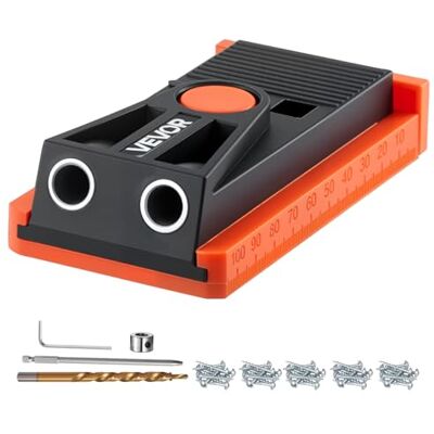 VEVOR Pocket Hole Jig Kit Taschenloch-Vorrichtungssatz 12,7-38,1 mm verstellbar, Vorrichtungs-Taschenlochsystem mit Stufenbohrer Sechskantschlüssel Bohrstoppring Vierkant-Antriebsbit Schrauben VEVOR Pocket Hole Jig Kit Taschenloch-Vorrichtungssatz 12,7-38,1 mm verstellbar, Vorrichtungs-Taschenlochsystem mit Stufenbohrer Sechskantschlüssel Bohrstoppring Vierkant-Antriebsbit Schrauben