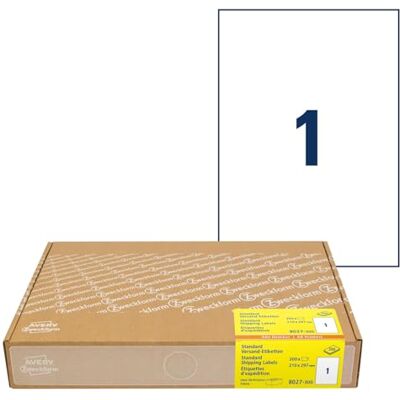 Avery 8027 Versandetiketten (300 Klebeetiketten A4, 210x297mm auf A4, bedruckbare Versandaufkleber für Hermes, DHL, GLS, DPD, UPS, Fedex, selbstklebende Adressetiketten, 3478) 300 Blatt Avery 8027 Versandetiketten (300 Klebeetiketten A4, 210x297mm auf A4, bedruckbare Versandaufkleber für Hermes, DHL, GLS, DPD, UPS, Fedex, selbstklebende Adressetiketten, 3478) 300 Blatt