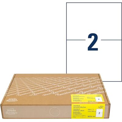 Avery 8026 Versandetiketten (600 Klebeetiketten A5, 210x148mm auf A4, bedruckbare Versandaufkleber für Hermes, DHL, GLS, DPD, UPS, Fedex, selbstklebende Adressetiketten, 3655) 300 Blatt Avery 8026 Versandetiketten (600 Klebeetiketten A5, 210x148mm auf A4, bedruckbare Versandaufkleber für Hermes, DHL, GLS, DPD, UPS, Fedex, selbstklebende Adressetiketten, 3655) 300 Blatt