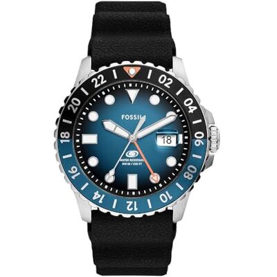 Fossil Blue uhr für Herren, GMT Uhrwerk mit Edelstahl- oder Lederarmband, Blau, 46MM Fossil Blue uhr für Herren, GMT Uhrwerk mit Edelstahl- oder Lederarmband, Blau, 46MM