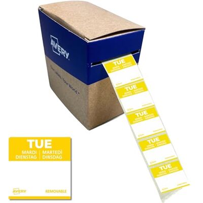 Avery ablösbare Lebensmittel-Tagesetiketten Dienstag (gelb 25 x 25 mm 1000 Aufkleber auf Rolle 5-sprachig HACCP-konform) DLSTUEREV-1000 Avery ablösbare Lebensmittel-Tagesetiketten Dienstag (gelb 25 x 25 mm 1000 Aufkleber auf Rolle 5-sprachig HACCP-konform) DLSTUEREV-1000