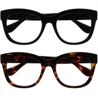 OPULIZE BIG Blaulichtfilterbrille für Damen Herren Übergroßer runder Fashion-Rahmen Entspiegelt & blendfrei Computerbrillen Gaming 2er-Pack UV & Anti-Müdigkeit Schwarz Braun OPULIZE BIG Blaulichtfilterbrille für Damen Herren Übergroßer runder Fashion-Rahmen Entspiegelt & blendfrei Computerbrillen Gaming 2er-Pack UV & Anti-Müdigkeit Schwarz Braun