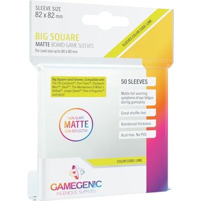 Asmodee Gamegenic, Matte Big Square-Sized Sleeves Clear, Sleeve Color Code: Lime Asmodee Gamegenic, Matte Big Square-Sized Sleeves Clear, Sleeve Color Code: Lime