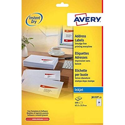 Avery J8 Quick Dry Etiketten 63.5 x 33.9 weiß Avery J8 Quick Dry Etiketten 63.5 x 33.9 weiß